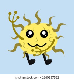 Illustration vector graphic of cute happy bacteria isolated on light blue background. Bacteriology concept design. Cute cartoon germ in flat style design. vector illustration EPS10.
