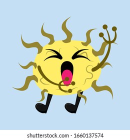 Illustration vector graphic of cute happy bacteria isolated on light blue background. Bacteriology concept design. Cute cartoon germ in flat style design. vector illustration EPS10.
