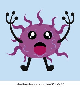 Illustration vector graphic of cute happy bacteria isolated on light blue background. Bacteriology concept design. Cute cartoon germ in flat style design. vector illustration EPS10.
