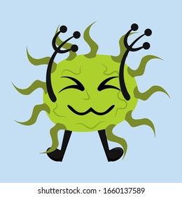 Illustration vector graphic of cute happy bacteria isolated on light blue background. Bacteriology concept design. Cute cartoon germ in flat style design. vector illustration EPS10.
