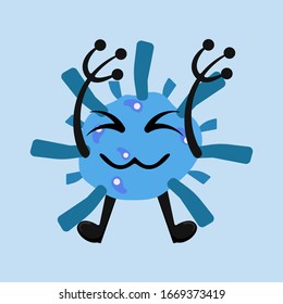 Illustration vector graphic of cute happy bacteria isolated on light blue background. Bacteriology concept design. Cute cartoon germ in flat style design. vector illustration EPS10.