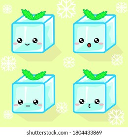 Illustration Vektorgrafik von süßem Eiswürfel mit Minze in verschiedenen Ausdrücken.