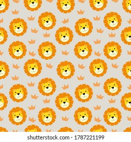 illustration vector graphic of cute lion head with crown seamless pattern