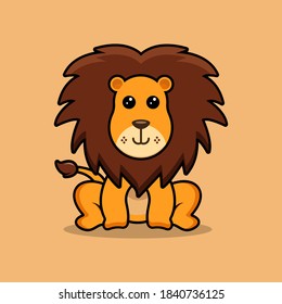 Illustration vector graphic of a cute lion sitting. Fresh orange background. Perfect for children print and children book cover.