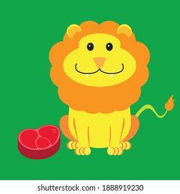 illustration vector graphic of cute Lion with its favorite food. good for children's education, animal products, lion mascot.