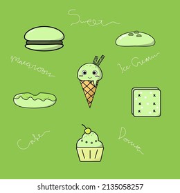 Illustration Vector Graphic Of Cute Matcha Sweet Dessert For Food Sticker And Art Journal Icon