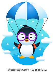 Illustration vector graphic of Vector Illustration Cute Penguin Flying With Parachute. Perfect for children book cover, children book illustrations, game illustration, game assets, animation, etc.