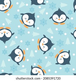 Illustration vector graphic of cute penguin seamless pattern. Good for printing on linen, fabric, textile.