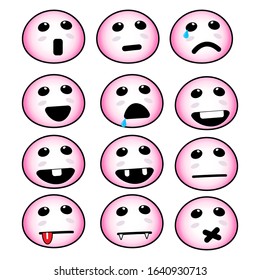 illustration vector graphic cute pink emoticon, perfect for symbol, sign, logo, icon, etc
