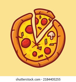 Illustration vector graphic of cute pizza with cartoon style hand draw good for restaurant, t shirt, print, sticker, cafe, logo, emblem, promotion etc