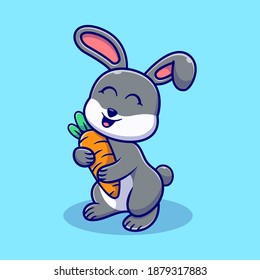 Illustration vector graphic of Cute Rabbit holding carrot. Animal logo and icon concept. Flat cartoon style