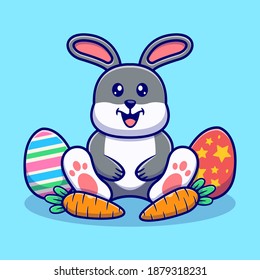 Illustration vector graphic of Cute Rabbit and Easter eggs. Animal logo and icon concept. Flat cartoon style