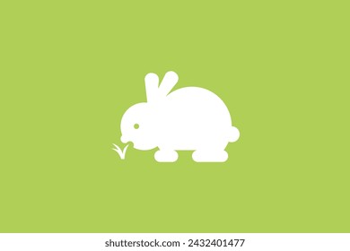 Illustration vector graphic of cute rabbit eating a grass. Good for logo
