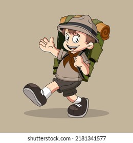 Gráfico vectorial de ilustraciones de un chico lindo con mochila. Perfecto para la fabricación de productos de mercadería, como camisetas, pegatinas o libros para niños.