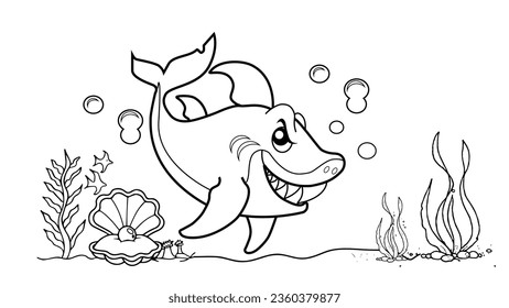 illustration vector graphic of cute shark,good for children coloring book