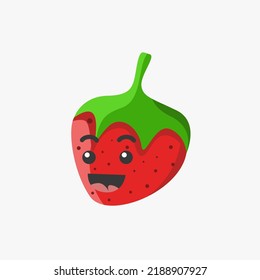 Illustration vector graphic of cute smile strawberry character. Looks fun and friendly. Good for icon or kids education.