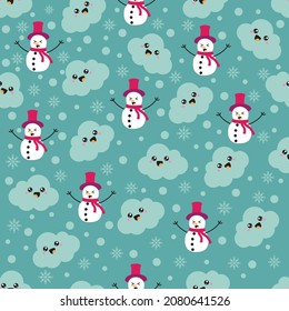 Illustration vector graphic of cute snowman clouds kawai seamless pattern
Good for printing on linen, fabric, textile  and background. 