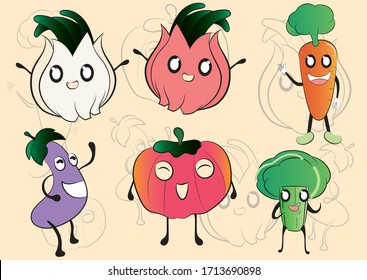 Vegetales cortos, gárlico, calcomanías de zanahoria de tomate 