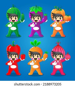 


Illustration vector graphic of cute vegetable costume cartoon character set. Perfect  for mascot, symbol and etc

