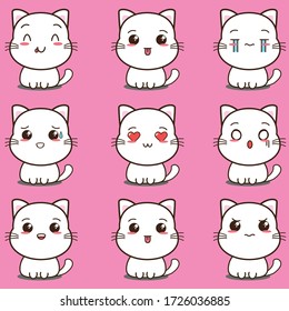 Illustration Vector Graphic of cute white cat cartoon. fit for emoji, mesaging,kids product, commercial product etc.