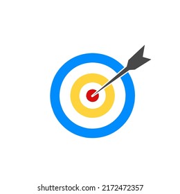 Illustration vector graphic of dart hit the target,flat design,bulleyes icon. Business goal achievement,success symbol.