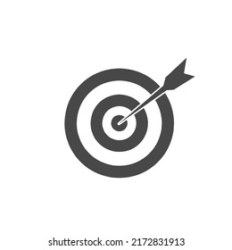 Illustration Vector Graphic Of Dart Hit The Target In Center Of Bulleyes Icon. Sport And Business Goal Achievement Concept Symbol. Isolated On White Background