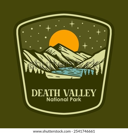 Illustration vector graphic of DEATH VALLEY AT THE NIGHT NATIONAL PARK BADGE LOGO DESIGN VECTOR ILLUSTRATION for apparel design merchandise, such as logos on product packaging