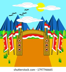 illustration vector graphic of decorated gate to celebrate Indonesian national day for background, poster, banner, and gate design inspiration