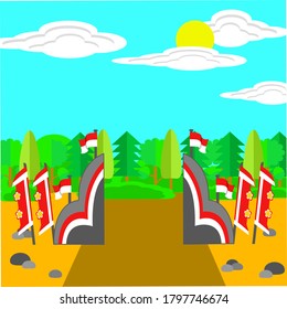 illustration vector graphic of decorated gate to celebrate Indonesian national day for background, poster, banner, and gate design inspiration