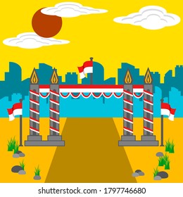 illustration vector graphic of decorated gate to celebrate Indonesian national day for background, poster, banner, and gate design inspiration