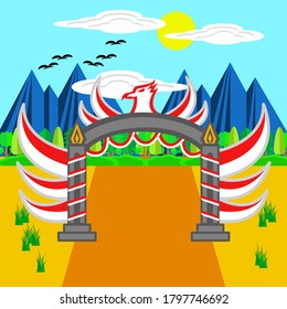illustration vector graphic of decorated gate to celebrate Indonesian national day for background, poster, banner, and gate design inspiration