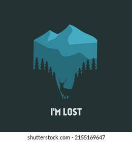 illustration vector graphic of deer lost in forest,mountain,suitable for banner,poster,etc.