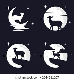 Illustration Vector Graphic of Deer with Moon Background. Perfect to use for T-shirt or Event