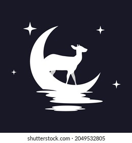 Illustration Vector Graphic of Deer with Moon Background. Perfect to use for T-shirt or Event