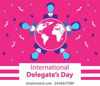 illustration vector graphic of the delegates circled each other around the globe, perfect for international day, international delegates day, celebrate, greeting card, etc.