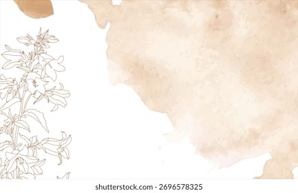 Ilustração gráfica vetorial de delicadas flores botânicas desenhadas à mão em tons terrosos com fundo de textura macia aquarela. Perfeito para convites, arte botânica, cartões de felicitações, design minimalista