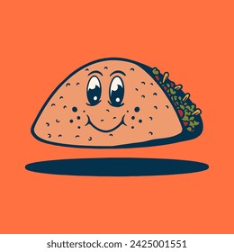 Illustration vector graphic of DELICIOUS BURGER RETRO CARTOON CHARACTER for apparel design merchandise, such as logos on product packaging