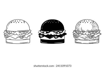 Illustration vector graphic of delicious double cheese hamburger, isolated on solid background, cut cartoon kids design style
