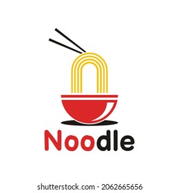 illustration vector graphic of delicious noodles ready to eat using chopsticks on a red bowl, perfect for ramen, fast food, instan food, nutrition, calory, product, etc.

