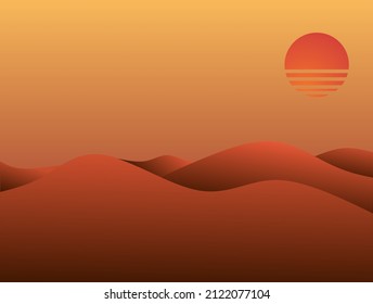 Illustration vector graphic of desert background with evening sun. Perfect for background design reference with orange desert background theme