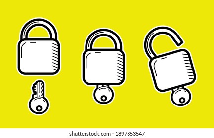 Illustration vector graphic design asset of lock and unlock symbol or icon. Suitable for multipurpose content. 