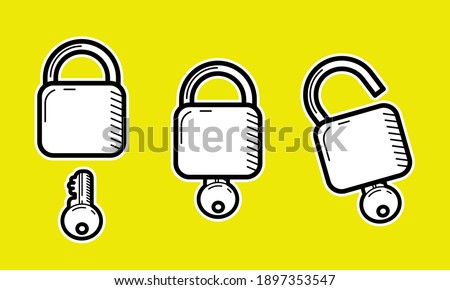 Illustration vector graphic design asset of lock and unlock symbol or icon. Suitable for multipurpose content. 