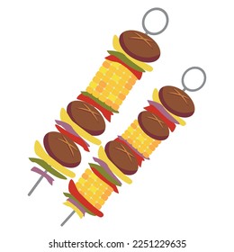 Illustration vector graphic design of BBQ skewer. Can be used for BBQ restaurant store logo, food menu, cooking or camping icon, outdoor grilling activities decoration, sticker, etc.