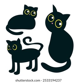 Ilustración Vector Diseño gráfico de gato negro. Se puede utilizar para el logotipo de la tienda temática de halloween, logotipo del refugio animal, fiesta de invitación, decoración del animal doméstico, etiqueta engomada, etc.