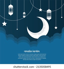 Illustration vector graphic design card of ramadan kareem. Good to use for greeting card, social media content and other of Ramadan islamic holy month content.