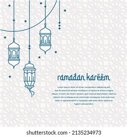 Ilustración vectorial tarjeta de diseño gráfico de línea ramadan kareem con fondo islámico. Es bueno para usar para tarjetas de felicitación, contenido de medios sociales y otro contenido de Ramadán islámico en el mes sagrado.