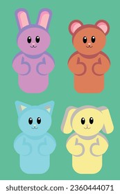 Illustration vector graphic design of cartoon animals set. Four animals including rabbit, bear, cat, puppy. Can be used for children book, decoration, sticker, etc.
