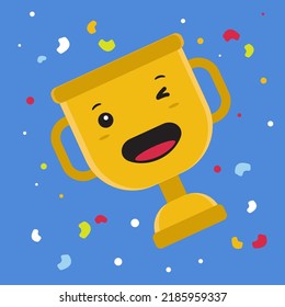 Illustration vector graphic design of cute trophy character in kawaii doodle style. Suitable for game, educational, children content, etc.
