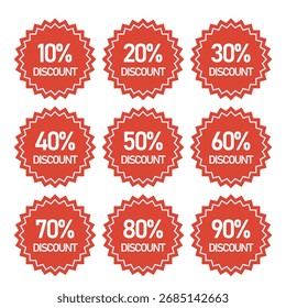 Illustration Vektorgrafik-Design von Discount Badge. Kann für Verkauf Tag-Marke, Rabatt-Artikel-Zeichen, Shop-Logo, Rabatt-oder Gutschein-Symbol, Einzelhandelspreis-Symbol usw. verwendet werden.