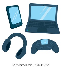 Illustration vector graphic design of Electrical Devices, like phone, laptop, Headphones, PS Stick . Can be used for electric graphic, Communication icon, cute sticker, etc.